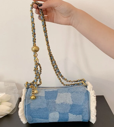 Hand Bag-Recycled Denim Fabric Bag-Eco Friendly - green fashion - patchwork bag - quilted bag - Sustainable fashion- Zero Waste (1)