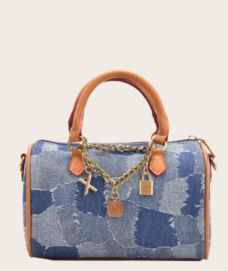 Hand Bag-Recycled Denim Fabric Bag-Eco Friendly - green fashion - patchwork bag - quilted bag - Sustainable fashion- Zero Waste (2)
