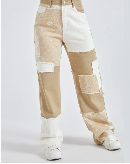 green fashion patchwork jeans
